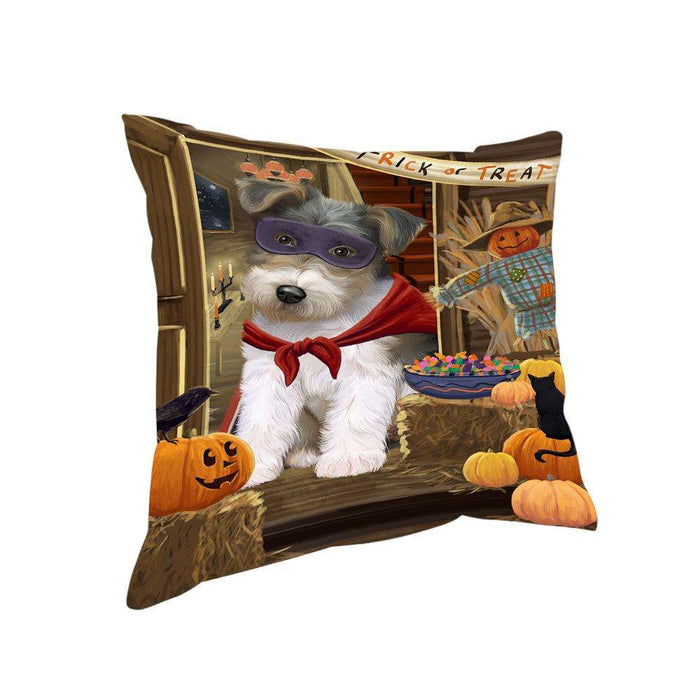 Enter at Own Risk Trick or Treat Halloween Wire Fox Terrier Dog Pillow PIL70004