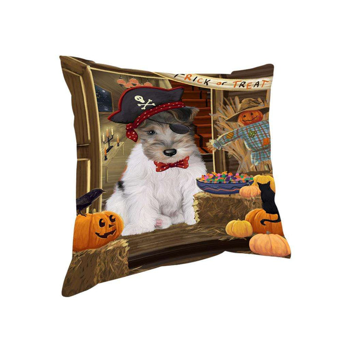 Enter at Own Risk Trick or Treat Halloween Wire Fox Terrier Dog Pillow PIL70008