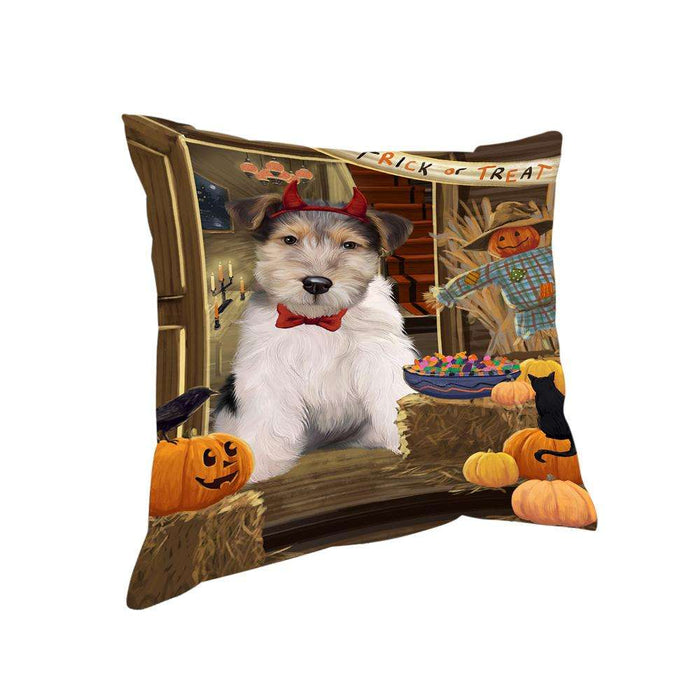 Enter at Own Risk Trick or Treat Halloween Wire Fox Terrier Dog Pillow PIL70012