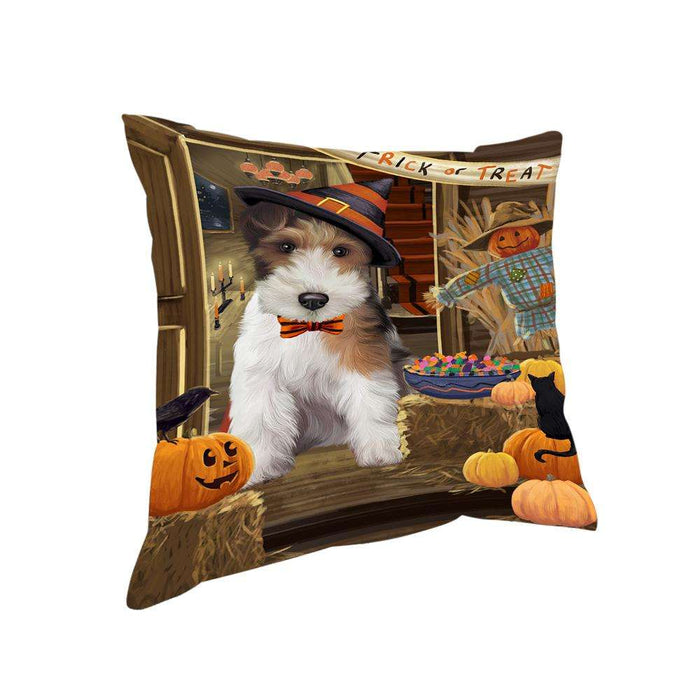 Enter at Own Risk Trick or Treat Halloween Wire Fox Terrier Dog Pillow PIL70016