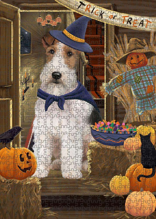 Enter at Own Risk Trick or Treat Halloween Wire Fox Terrier Dog Puzzle with Photo Tin PUZL80532