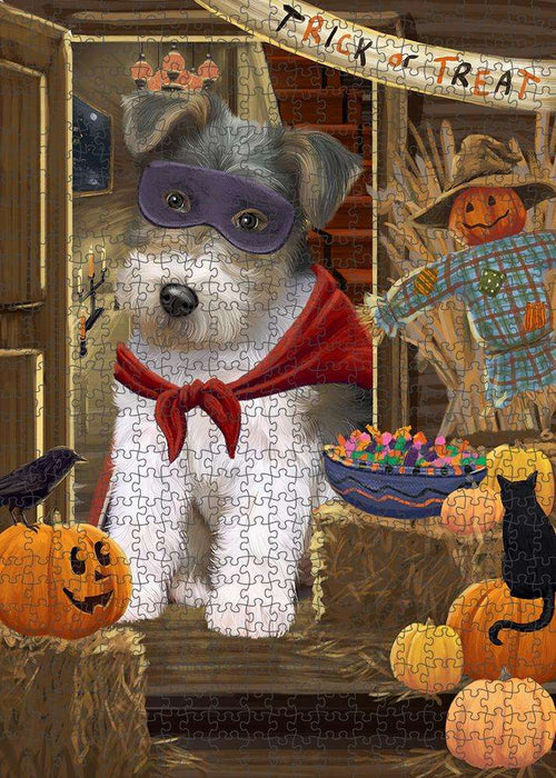 Enter at Own Risk Trick or Treat Halloween Wire Fox Terrier Dog Puzzle with Photo Tin PUZL80536