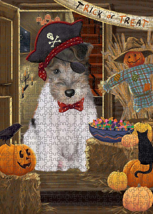 Enter at Own Risk Trick or Treat Halloween Wire Fox Terrier Dog Puzzle with Photo Tin PUZL80540