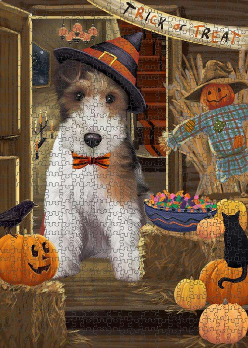 Enter at Own Risk Trick or Treat Halloween Wire Fox Terrier Dog Puzzle with Photo Tin PUZL80548