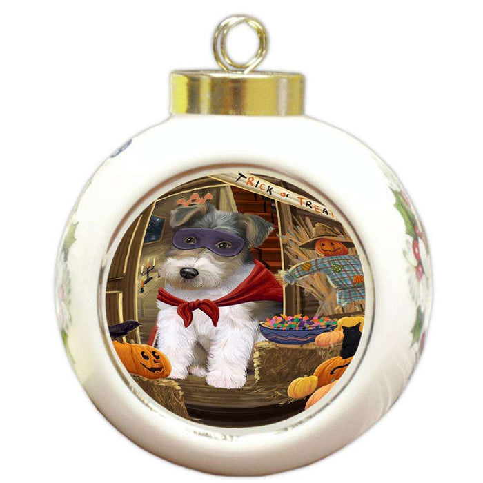 Enter at Own Risk Trick or Treat Halloween Wire Fox Terrier Dog Round Ball Christmas Ornament RBPOR53345
