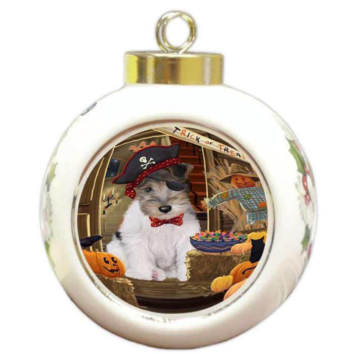 Enter at Own Risk Trick or Treat Halloween Wire Fox Terrier Dog Round Ball Christmas Ornament RBPOR53346