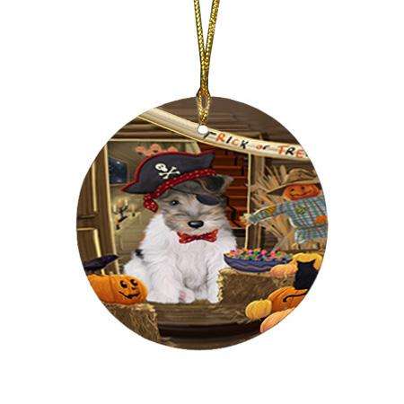 Enter at Own Risk Trick or Treat Halloween Wire Fox Terrier Dog Round Flat Christmas Ornament RFPOR53337