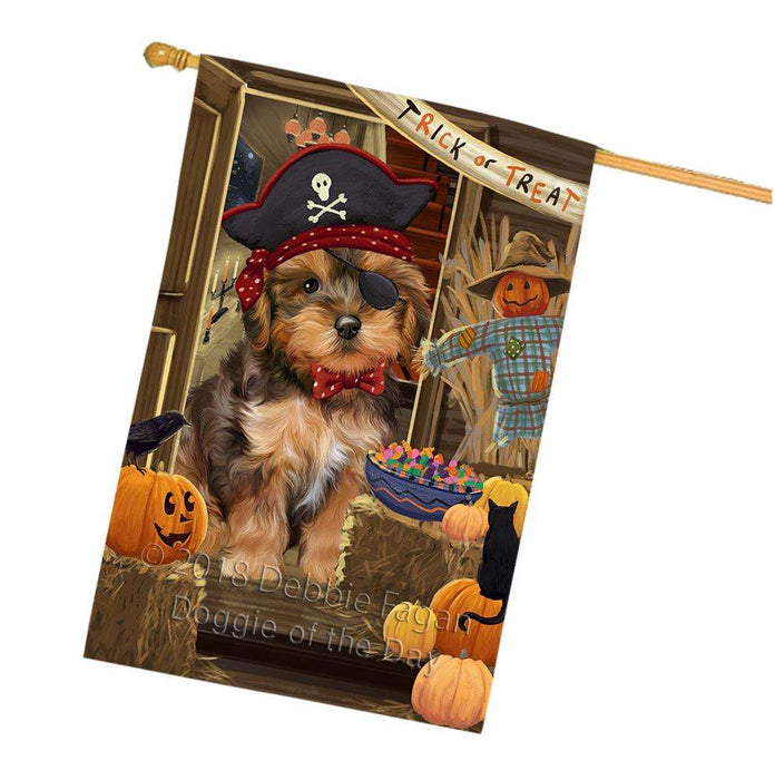 Enter at Own Risk Trick or Treat Halloween Yorkipoo Dog House Flag FLG53549