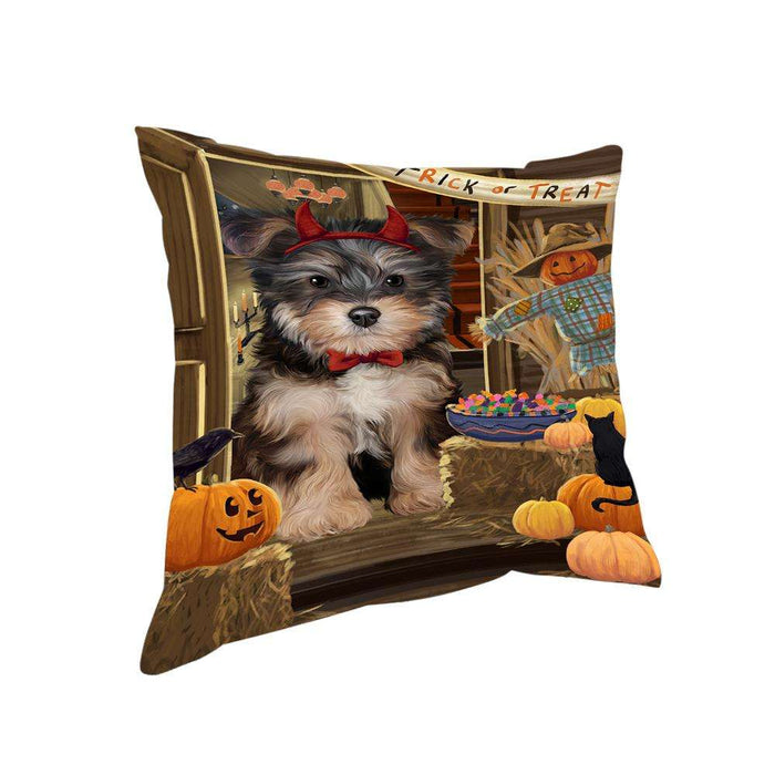Enter at Own Risk Trick or Treat Halloween Yorkipoo Dog Pillow PIL70032