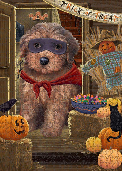 Enter at Own Risk Trick or Treat Halloween Yorkipoo Dog Puzzle with Photo Tin PUZL80556