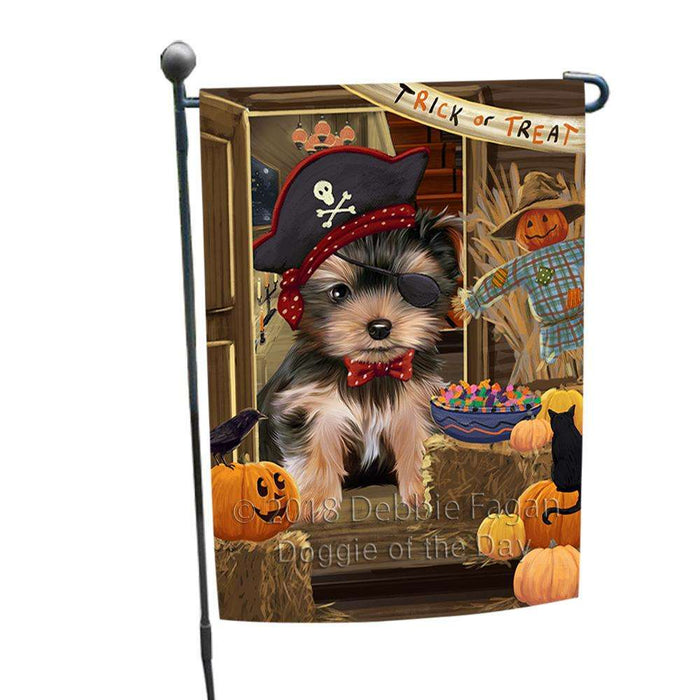 Enter at Own Risk Trick or Treat Halloween Yorkshire Terrier Dog Garden Flag GFLG53418