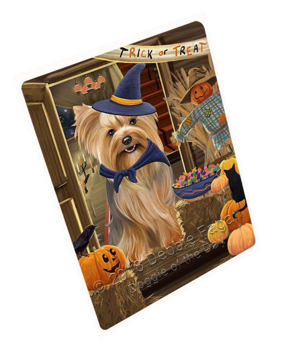 Enter at Own Risk Trick or Treat Halloween Yorkshire Terrier Dog Large Refrigerator / Dishwasher Magnet RMAG81006