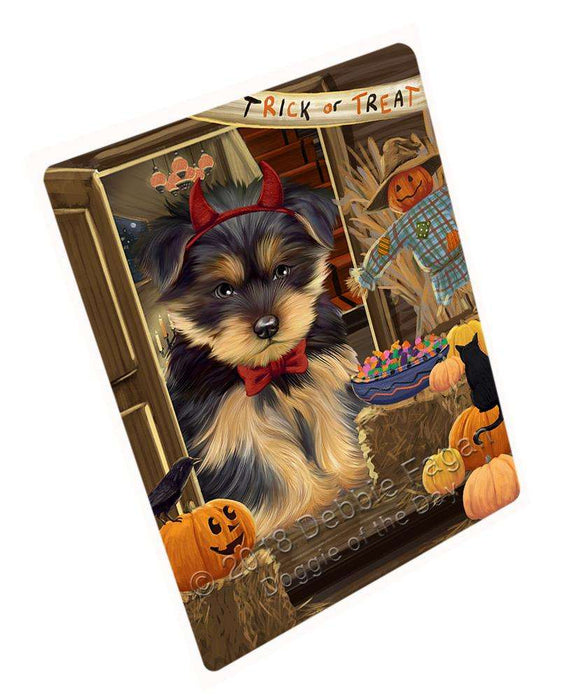 Enter at Own Risk Trick or Treat Halloween Yorkshire Terrier Dog Large Refrigerator / Dishwasher Magnet RMAG81024