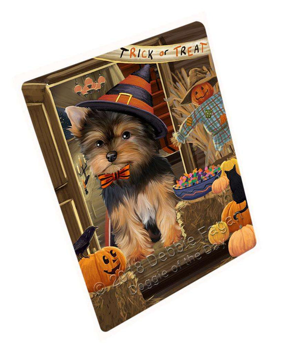 Enter at Own Risk Trick or Treat Halloween Yorkshire Terrier Dog Large Refrigerator / Dishwasher Magnet RMAG81030