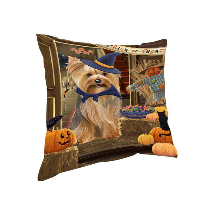 Enter at Own Risk Trick or Treat Halloween Yorkshire Terrier Dog Pillow PIL70040