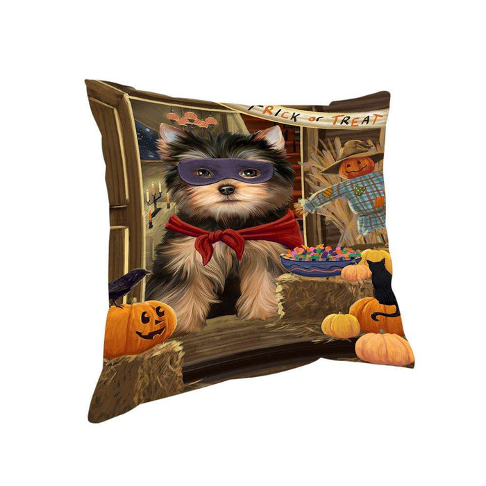 Enter at Own Risk Trick or Treat Halloween Yorkshire Terrier Dog Pillow PIL70044