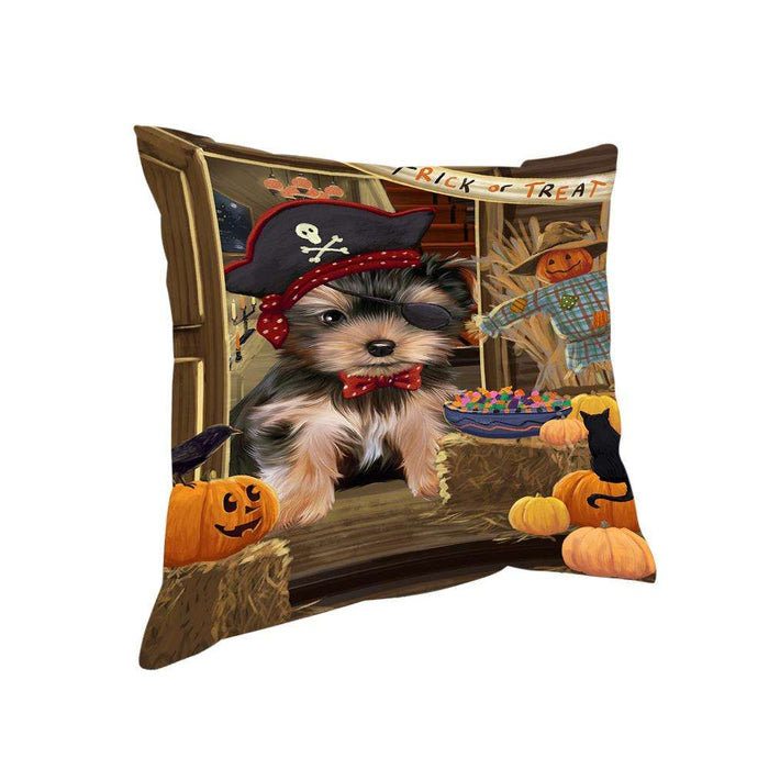 Enter at Own Risk Trick or Treat Halloween Yorkshire Terrier Dog Pillow PIL70048