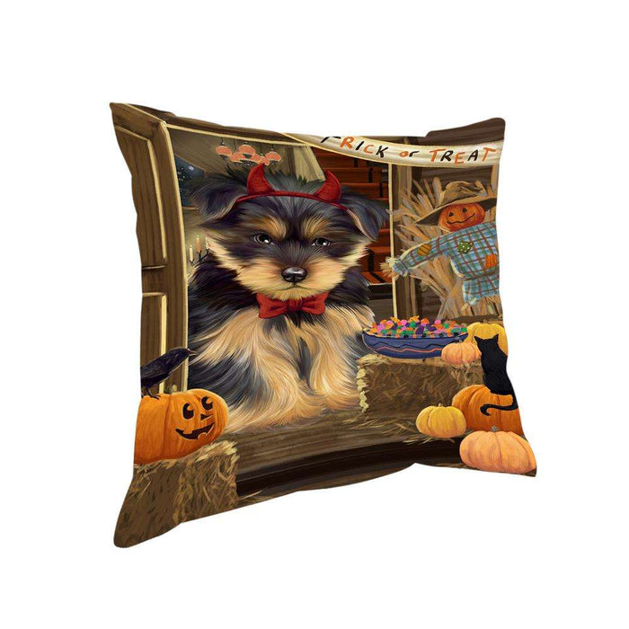 Enter at Own Risk Trick or Treat Halloween Yorkshire Terrier Dog Pillow PIL70052