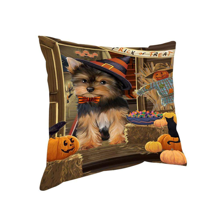 Enter at Own Risk Trick or Treat Halloween Yorkshire Terrier Dog Pillow PIL70056