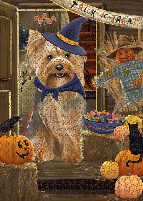 Enter at Own Risk Trick or Treat Halloween Yorkshire Terrier Dog Puzzle with Photo Tin PUZL80572