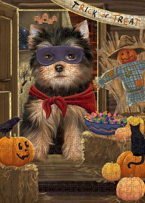 Enter at Own Risk Trick or Treat Halloween Yorkshire Terrier Dog Puzzle with Photo Tin PUZL80576