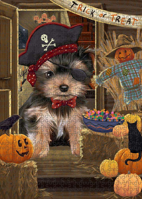 Enter at Own Risk Trick or Treat Halloween Yorkshire Terrier Dog Puzzle with Photo Tin PUZL80580