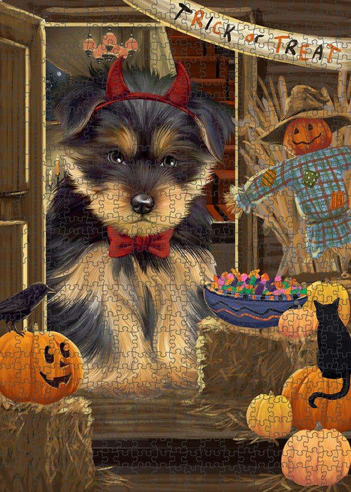 Enter at Own Risk Trick or Treat Halloween Yorkshire Terrier Dog Puzzle with Photo Tin PUZL80584