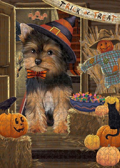 Enter at Own Risk Trick or Treat Halloween Yorkshire Terrier Dog Puzzle with Photo Tin PUZL80588