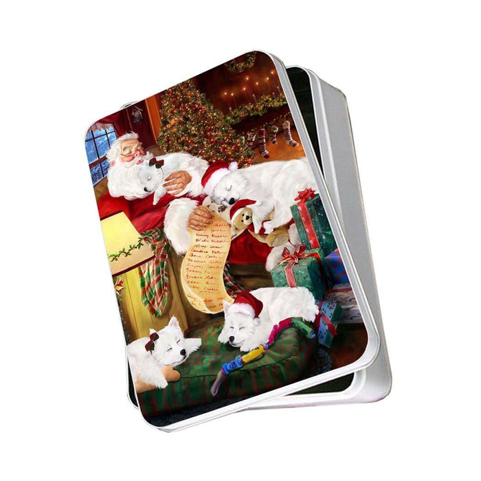 Eskimo Dog and Puppies Sleeping with Santa Photo Storage Tin