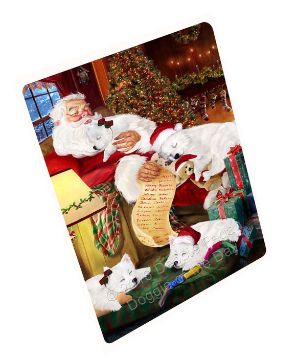 Eskimo Dog and Puppies Sleeping with Santa Tempered Cutting Board