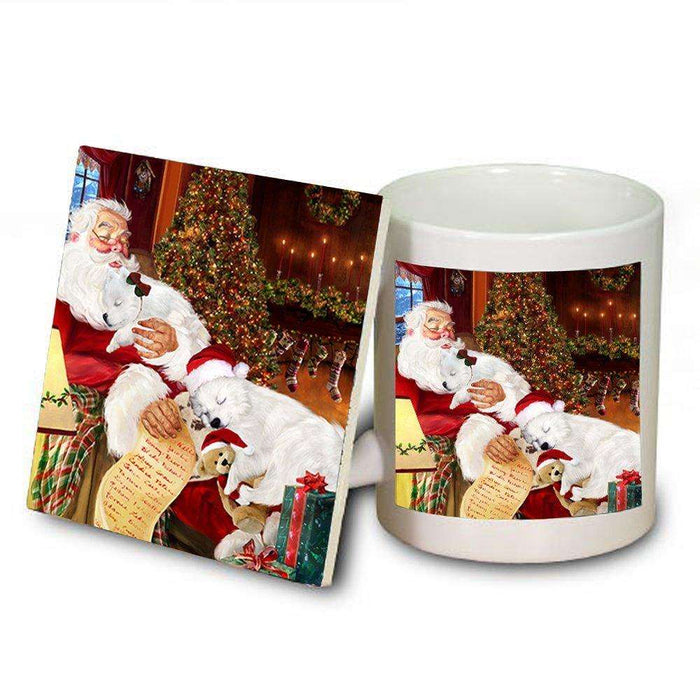 Eskimo Dog with Puppies Sleeping with Santa Mug & Coaster Set