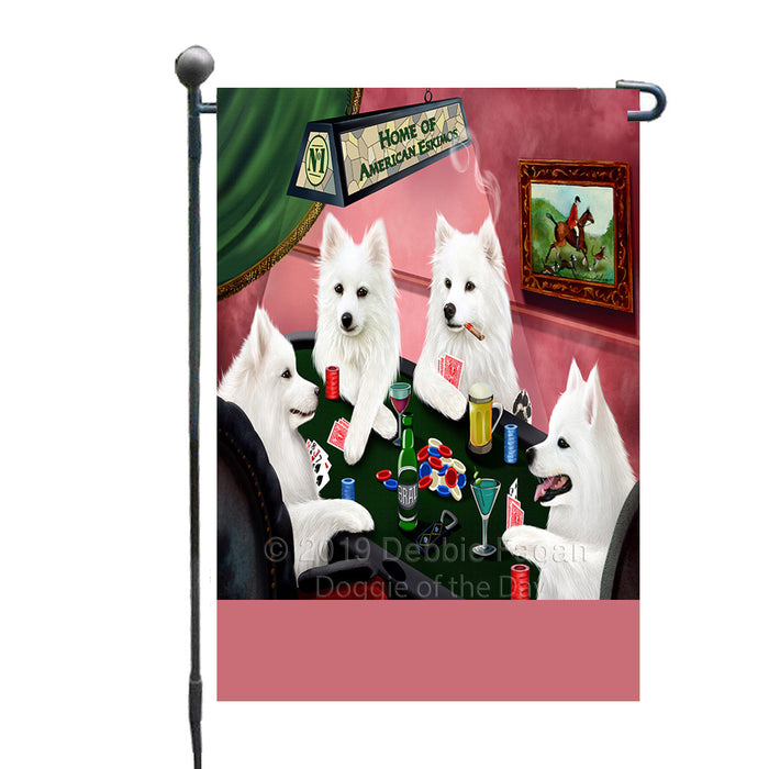 Personalized Home of American Eskimo Dogs Four Dogs Playing Poker Custom Garden Flags GFLG-DOTD-A60267