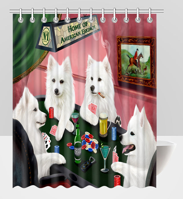 Home of  American Eskimo Dogs Playing Poker Shower Curtain