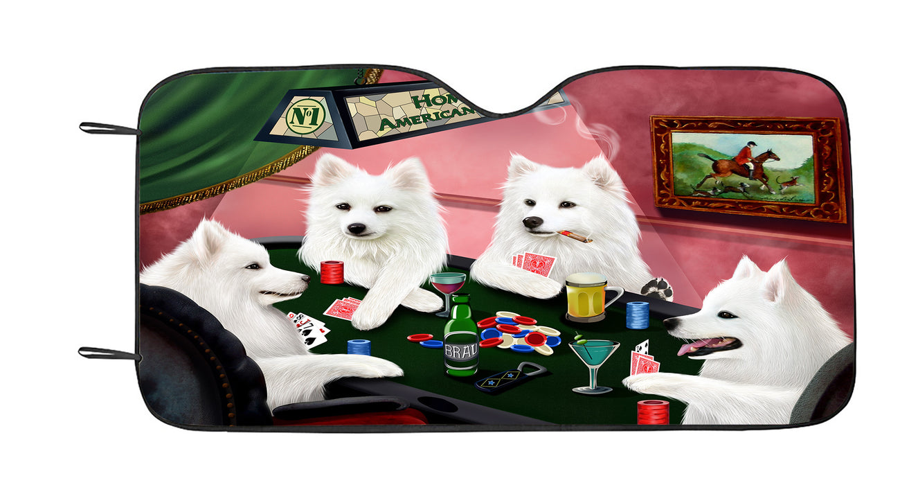 Home of  American Eskimo Dogs Playing Poker Car Sun Shade