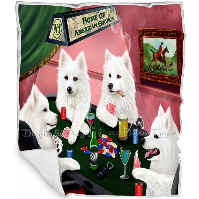 Home of Amecian Eskimo 4 Dogs Playing Poker Blanket