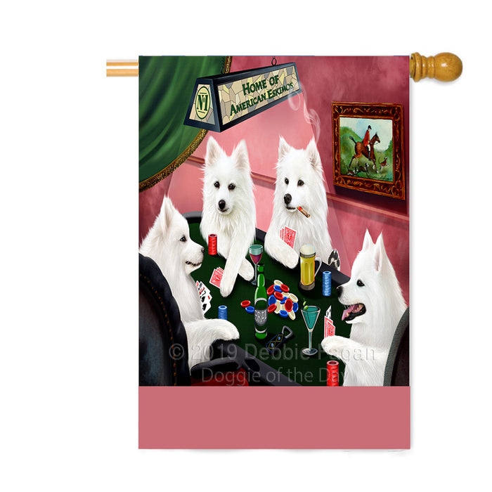 Personalized Home of American Eskimo Dogs Four Dogs Playing Poker Custom House Flag FLG-DOTD-A60323