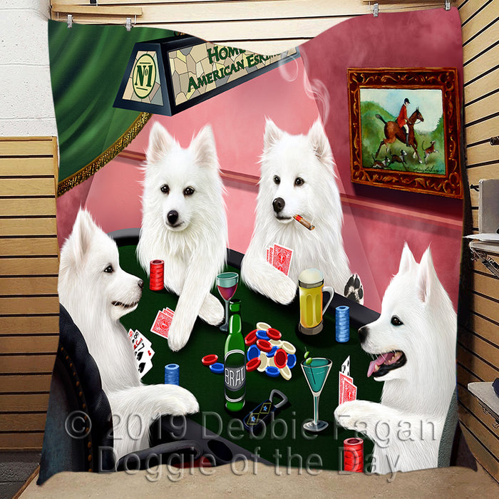 Home of  American Eskimo Dogs Playing Poker Quilt