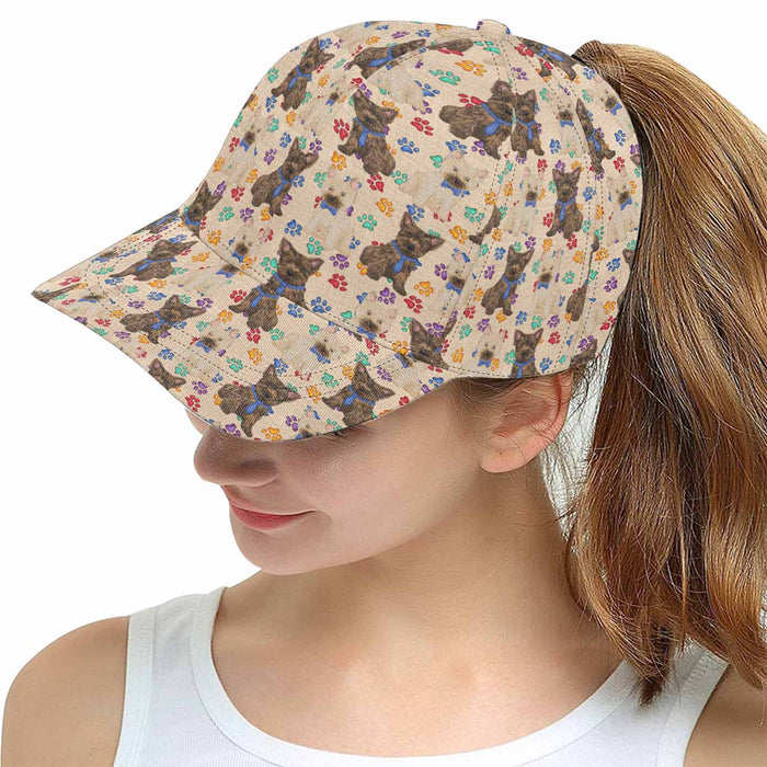 Women's All Over Rainbow Paw Print Cairn Terrier Dog Snapback Hat Cap