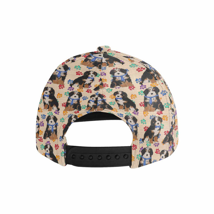 Women's All Over Rainbow Paw Print Bernedoodle Dog Snapback Hat Cap