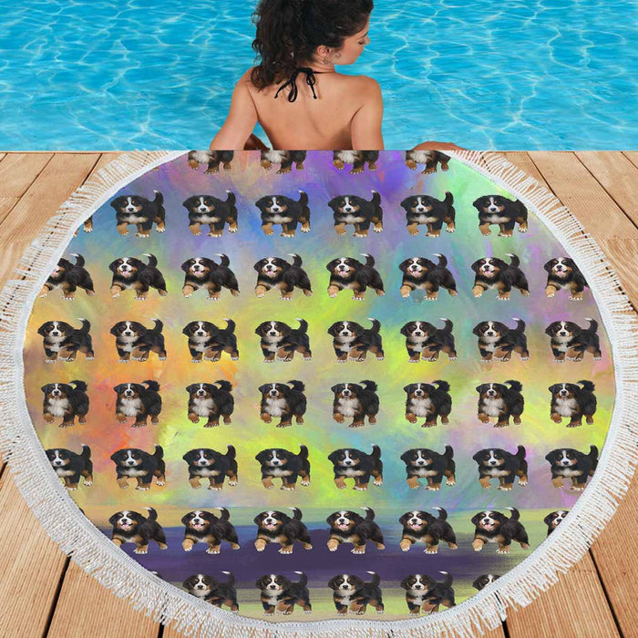 Bernese Mountain Dogs  Round Beach Mat 59’’