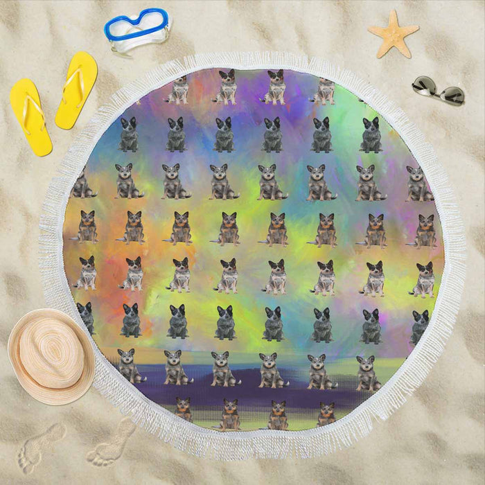 Blue Heelers Dogs  Round Beach Mat 59’’