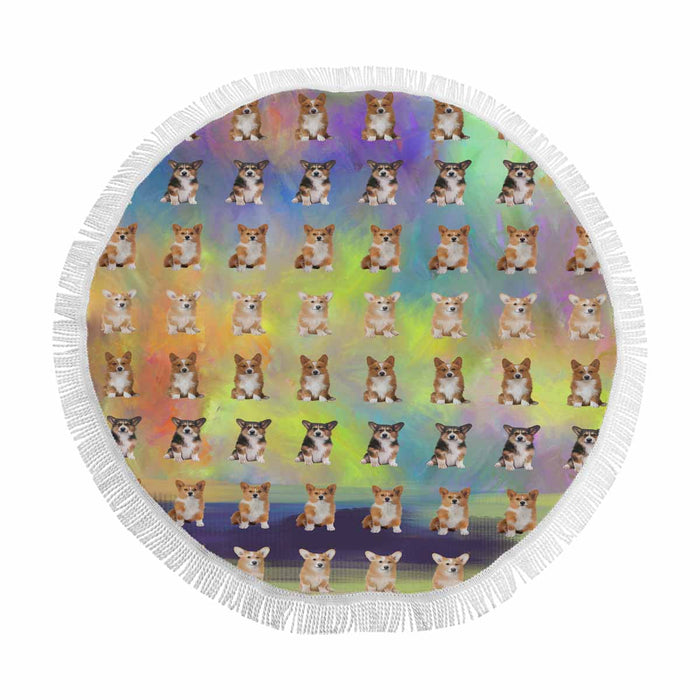 Welsh Corgi Dogs  Round Beach Mat 59’’