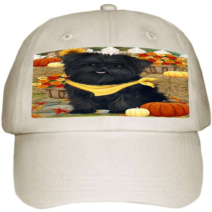 Fall Autumn Greeting Affenpinscher Dog with Pumpkins Ball Hat Cap HAT55701