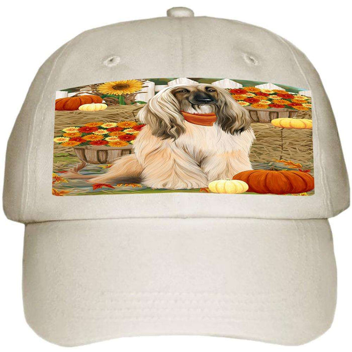 Fall Autumn Greeting Afghan Hound Dog with Pumpkins Ball Hat Cap HAT60600