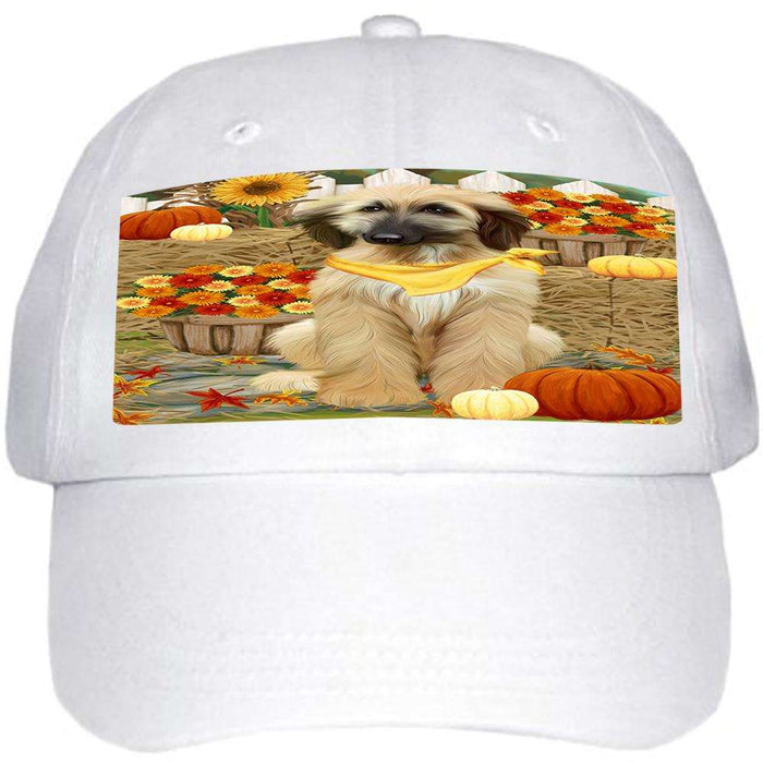 Fall Autumn Greeting Afghan Hound Dog with Pumpkins Ball Hat Cap HAT60603
