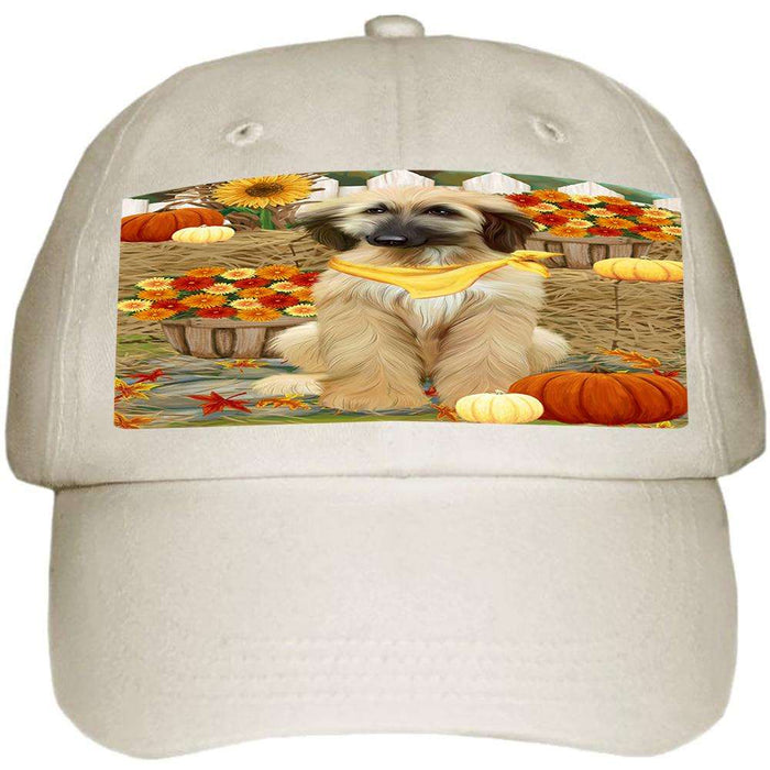 Fall Autumn Greeting Afghan Hound Dog with Pumpkins Ball Hat Cap HAT60603