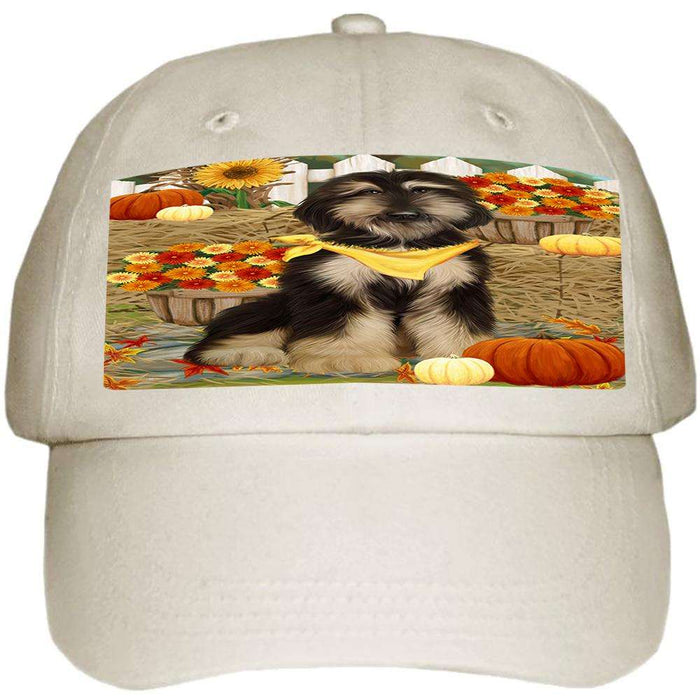 Fall Autumn Greeting Afghan Hound Dog with Pumpkins Ball Hat Cap HAT60606