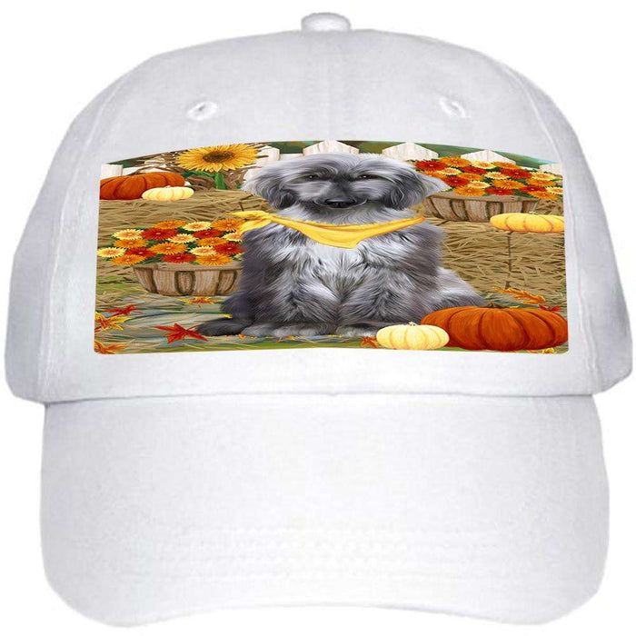Fall Autumn Greeting Afghan Hound Dog with Pumpkins Ball Hat Cap HAT60609