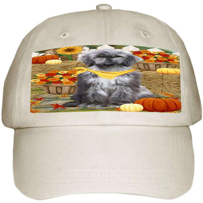 Fall Autumn Greeting Afghan Hound Dog with Pumpkins Ball Hat Cap HAT60609