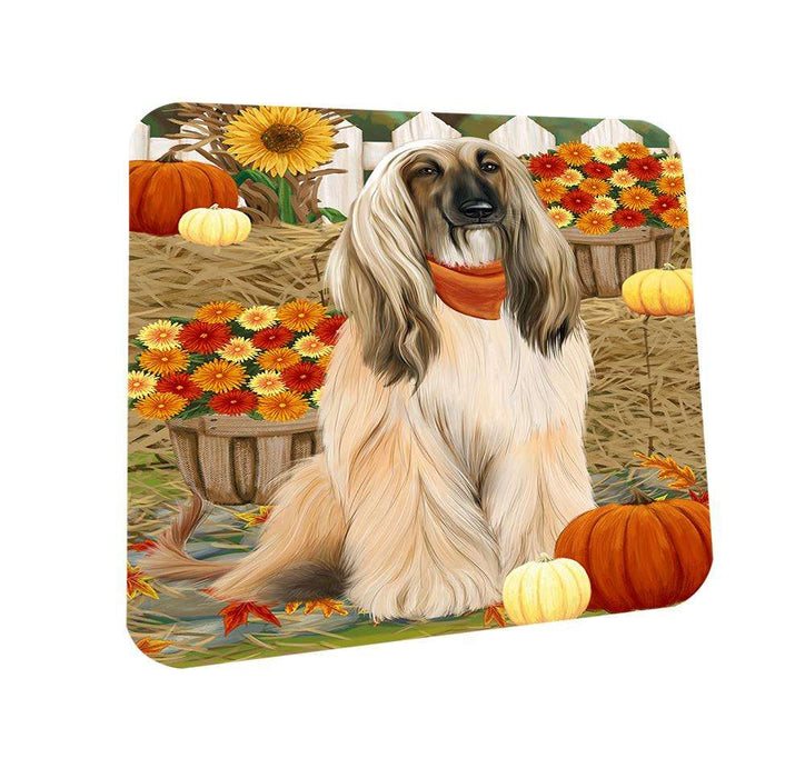 Fall Autumn Greeting Afghan Hound Dog with Pumpkins Coasters Set of 4 CST52248